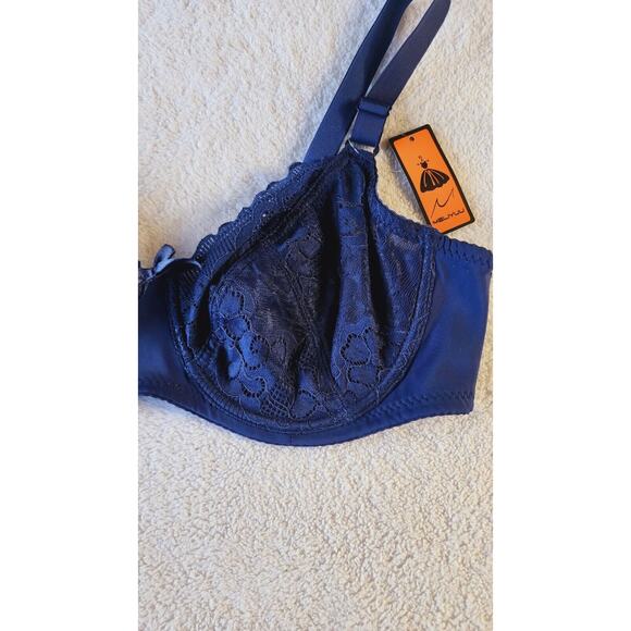 NEW Unpadded Navy Blue Lace Bra 42B Underwire Sexy Lingerie Bralette Underwear - Picture 6 of 7